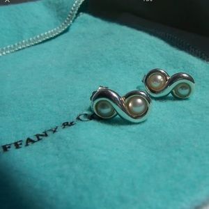 Tiffany & Co. Sterling and Pearl “Infinity” Collection Earrings